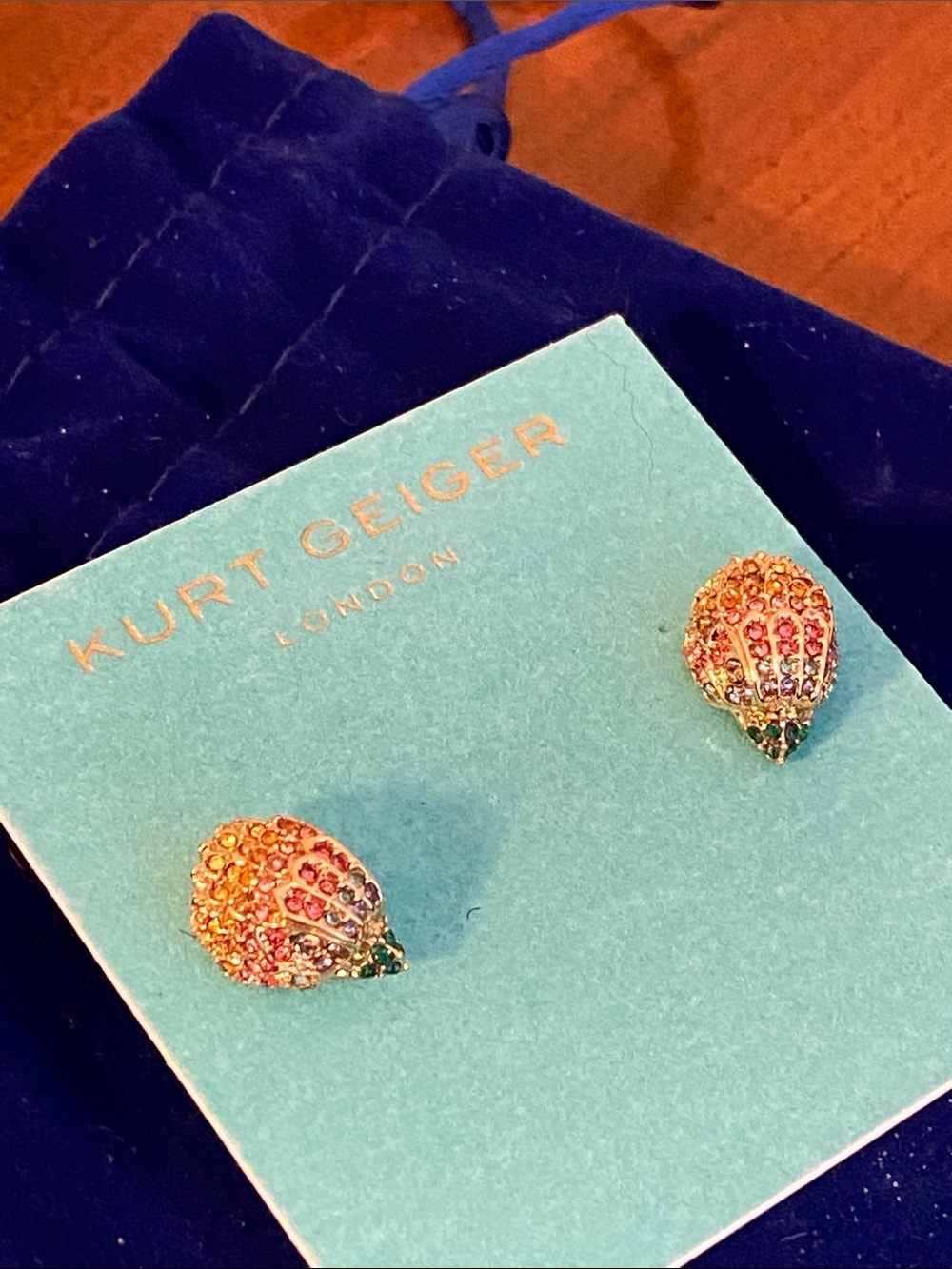 Kurt Geiger eagle 🦅head pave Gold Pink Multicolor Crystal Drop Stud Earrings NWT